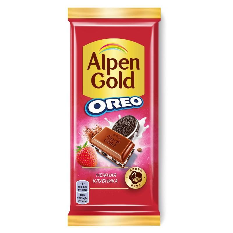 Шоколад Alpen Gold Oreo молочный нежная клубника 85 гр., флоу-пак