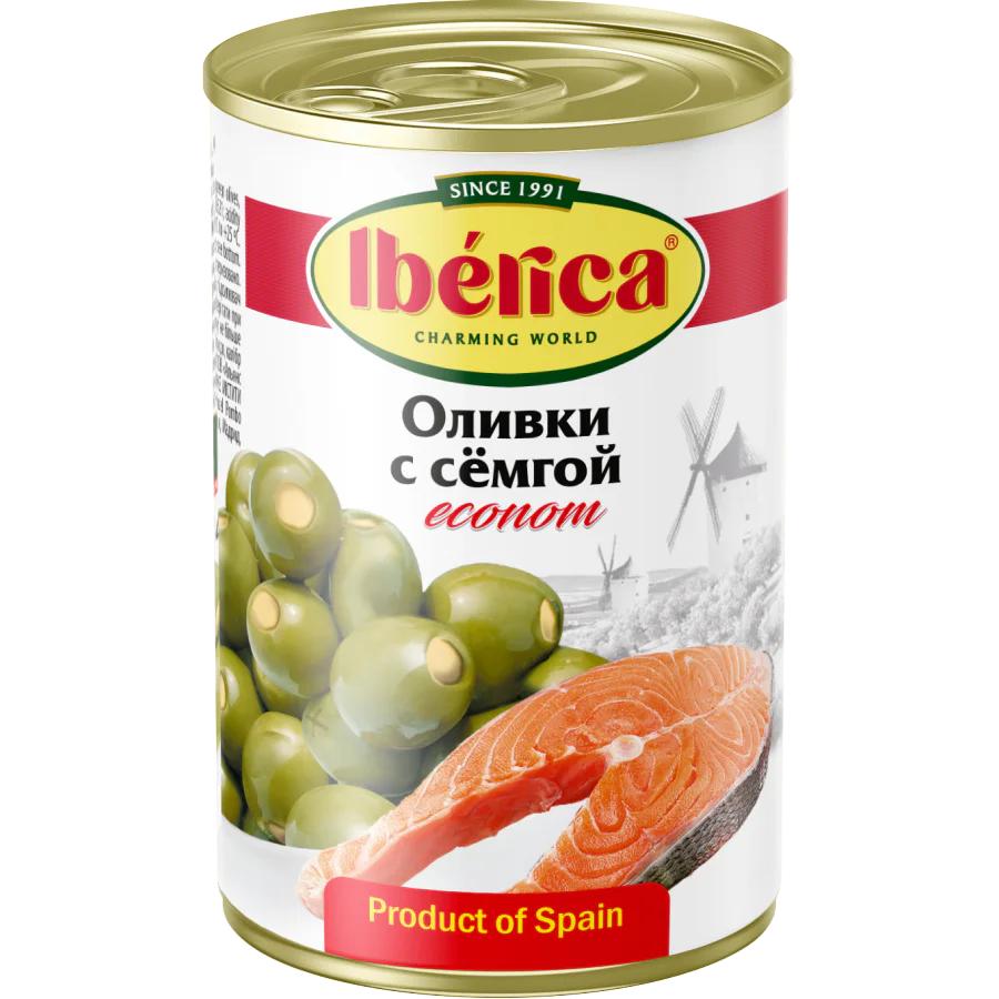 Оливки IBERICA econom с семгой Испания 280 гр., ж/б