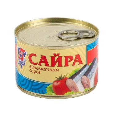 Сайра 5 Морей в томатном соусе, 230 гр., ж/б