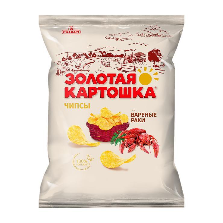 Чипсы Русскарт Золотая картошка вареные раки 120 гр., флоу-пак