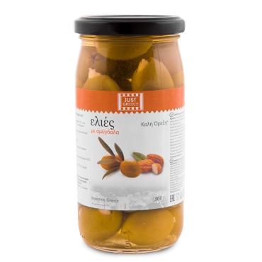 Оливки Just greece фаршированные миндалем. 360 гр., стекло