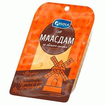 Сыр Viola полутвердый маасдам фасованный 45%, 120 гр., лоток