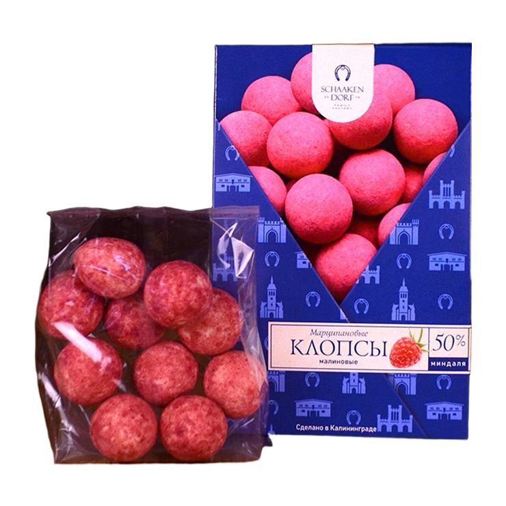 Марципановые клопсы ШААКЕН ДОРФ с малиной 150 гр., картон