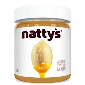 Паста арахисовая с кусочками арахиса и мёдом Nattys Crunchy, 180 гр., стекло