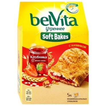 Печенье с цельнозерновыми злаками с клубничной начинкой Утреннее Soft Bakes ,BelVita, 250 гр., картон