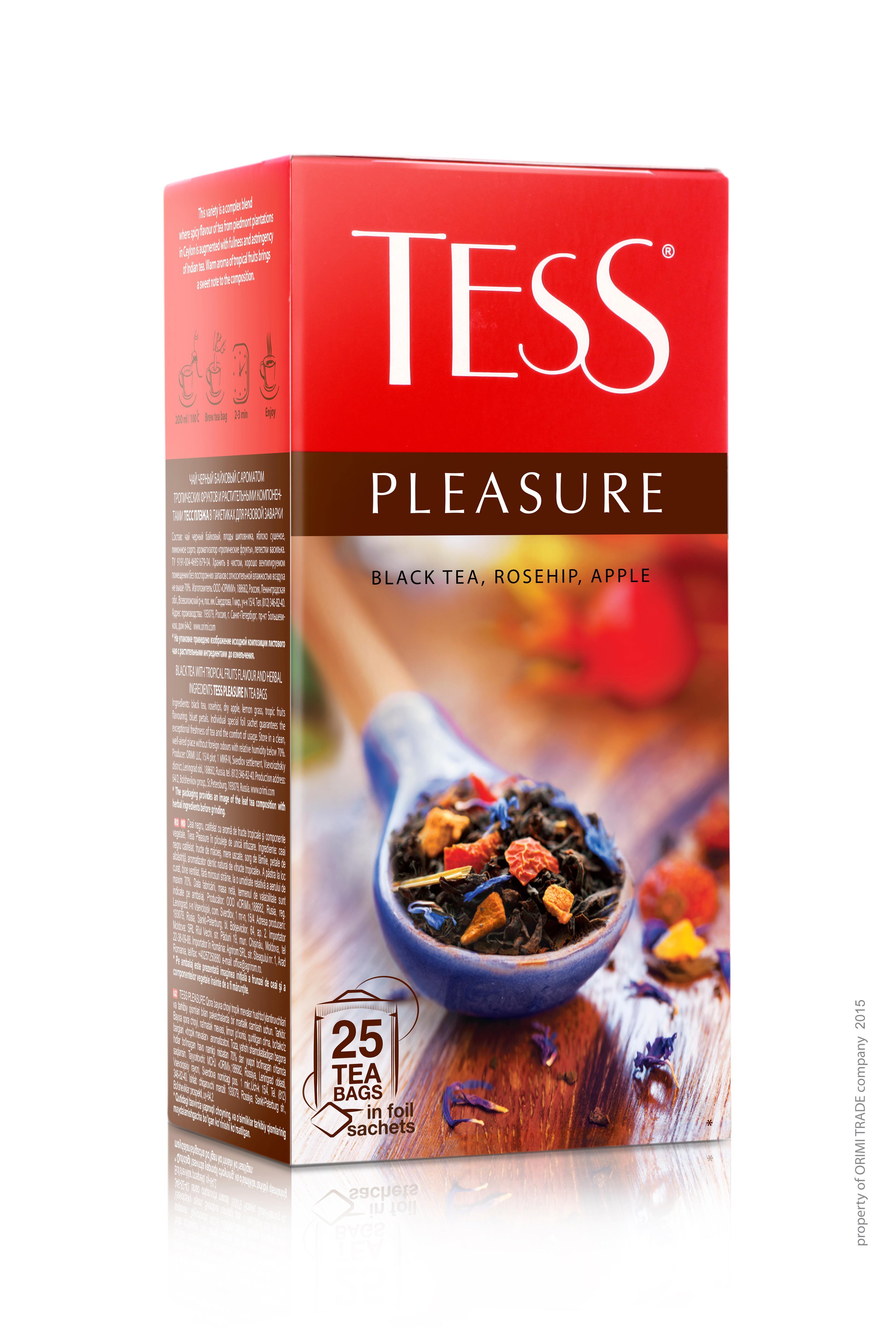 Чай черный Tess Pleasure с добавками 25 пакетиков 50 гр., картон