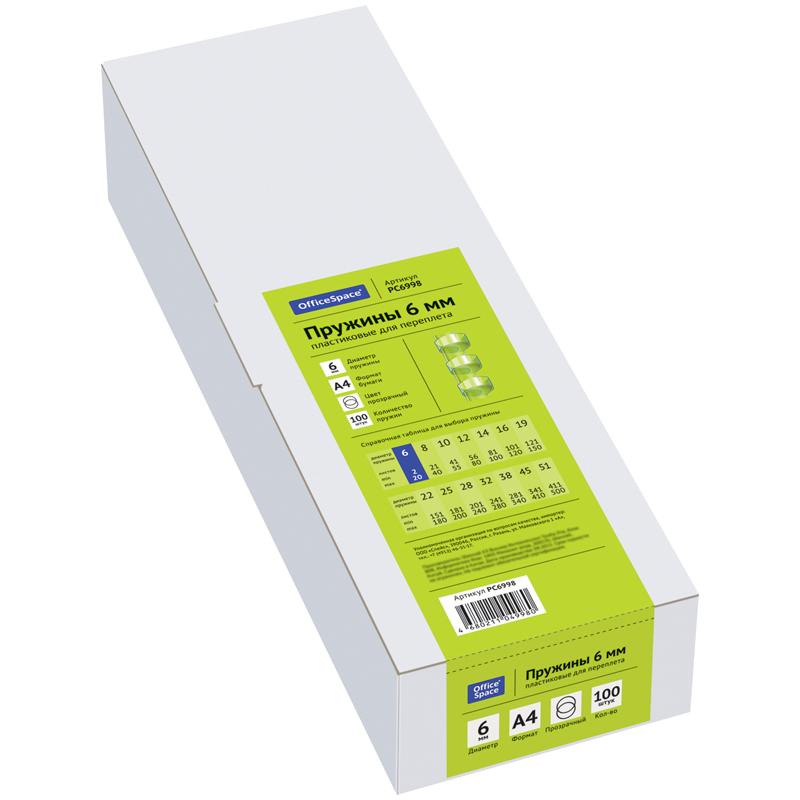 Пружины пластик D=06мм OfficeSpace, прозрачн. бесцветный, 100шт.