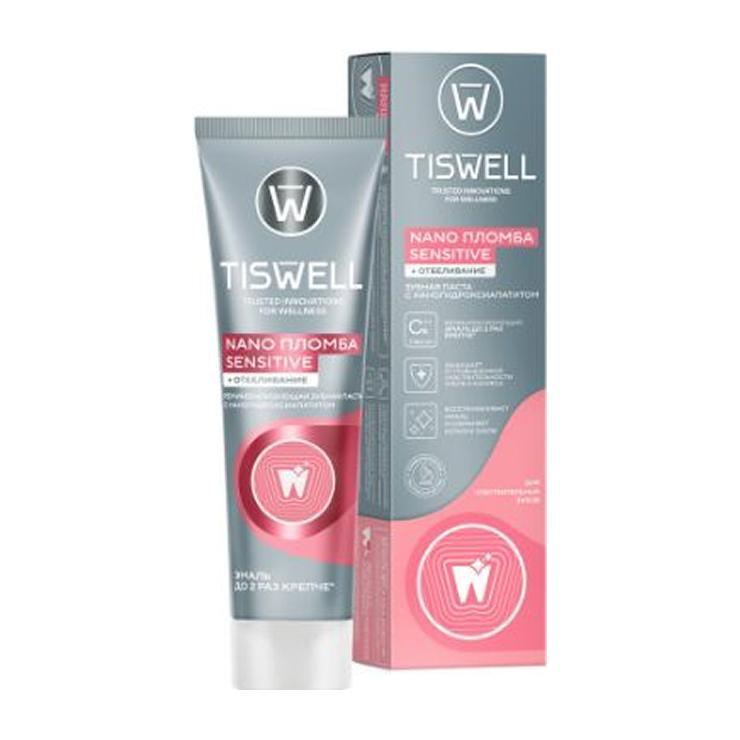 Зубная паста Tiswell отбеливающая реминерализующая для чувствительных зубов с наногидроксиапатитом 110 гр., картон