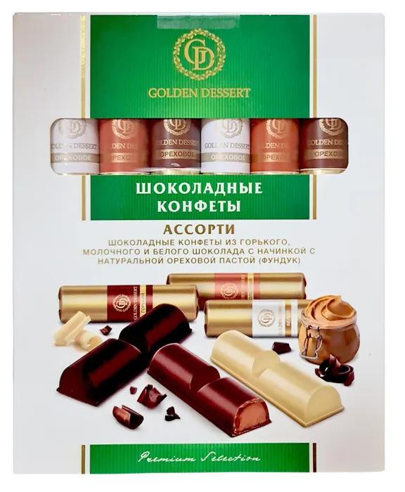 Конфеты Golden Dessert шоколадные ассорти Ореховое Зеленое 264 гр., картон