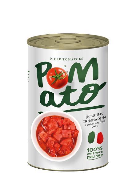 Помидоры Pomato резаные в собственном соку 400 гр., ж/б