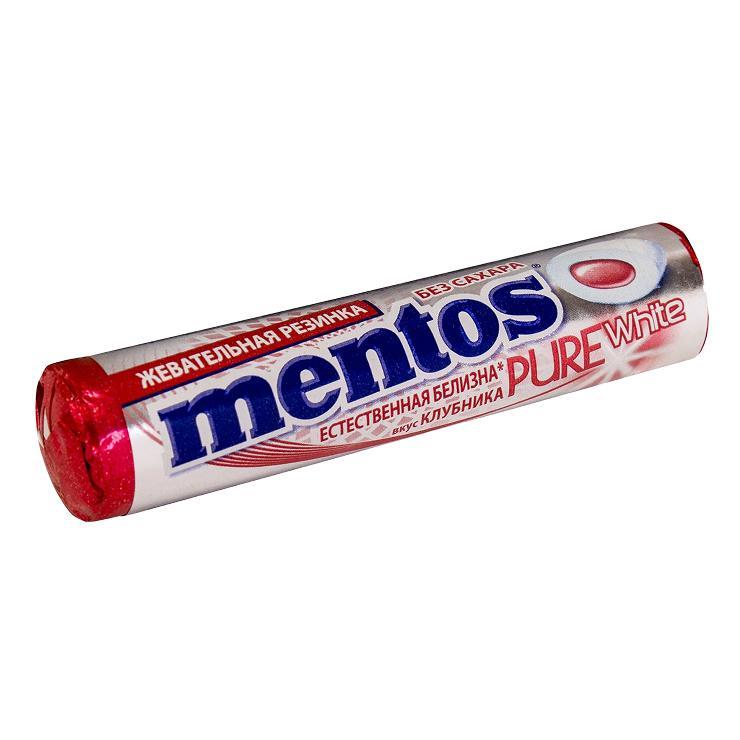 Жевательная резинка Mentos Pure White Клубника15.5 гр., обертка