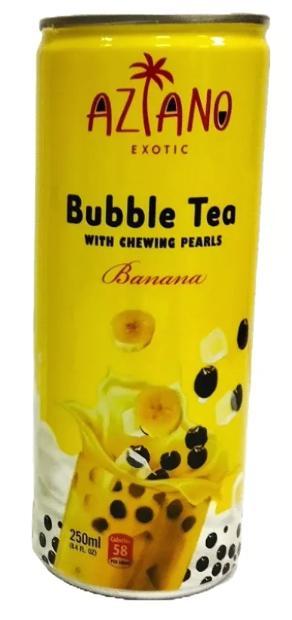 Чай холодный Aziano Bubble tea молочный банан с жевательными шариками из конжака 250 мл., ж/б