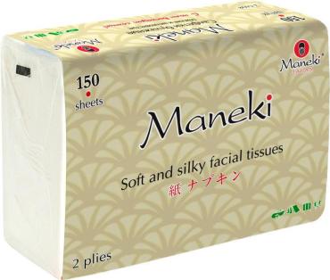 Салфетки бумажные 2 слоя белые 150 шт. Maneki Kabi, 150 гр., флоу-пак