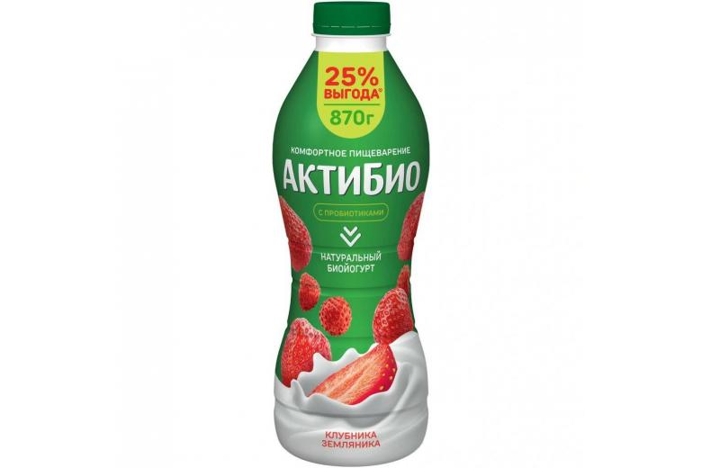 Йогурт питьевой Актибио клубника земляника 2,2% 870 гр., ПЭТ