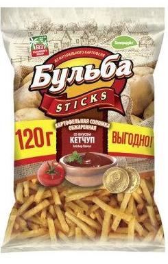 Соломка из цельного картофеля обжаренная  со вкусом кетчупа, Бульба sticks, 120 гр., флоу-пак