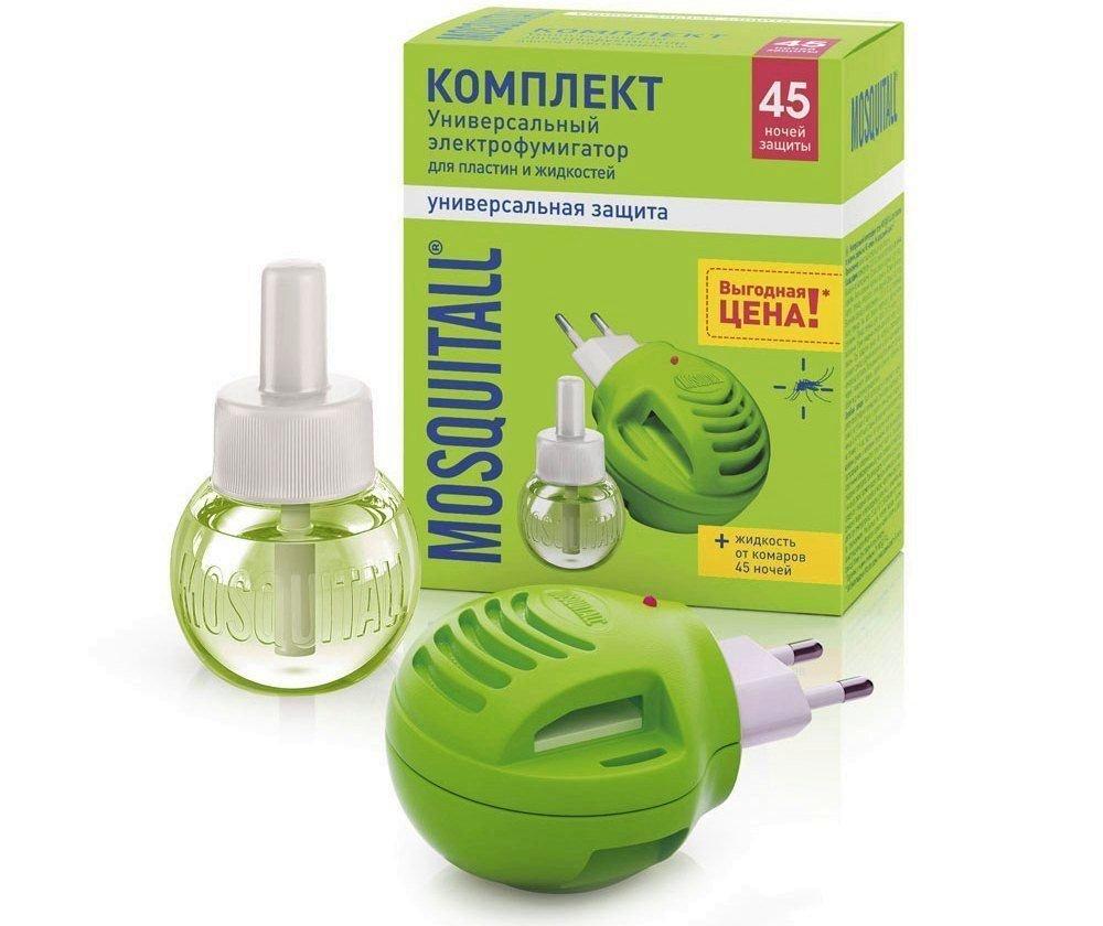 Набор: прибор с диодом + жидкость 45 ночей от комаров, Mosquitall Универсальная защита, картонная коробка