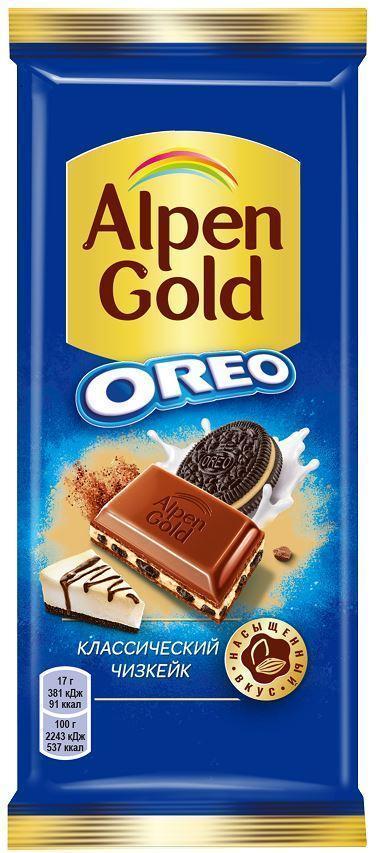 Шоколад Alpen Gold Орео молочный чизкейк 85 гр., флоу-пак