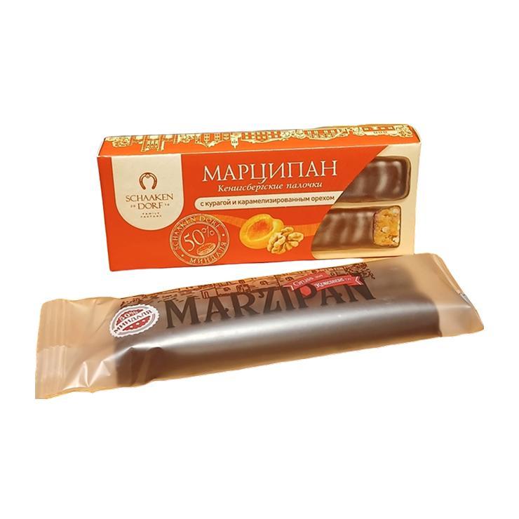 Марципановые палочки ШААКЕН ДОРФ с курагой и карамелизированным грецким орехом в темном шоколаде 50 гр., картон