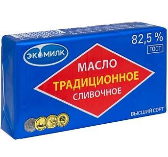 Масло ЭкоМилк Традиционное охл 82,5% Озерецкий, 160 гр., обертка