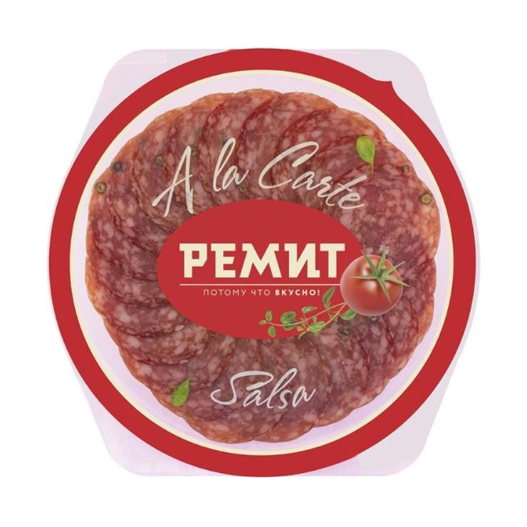 Колбаса сырокопченая Ремит Salsa нарезка на тарелке 80 гр., вакуум