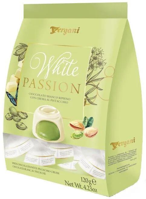 Конфеты Vergani White Passion Pistacchio пралине белый шоколад фисташка 120 гр., флоу-пак