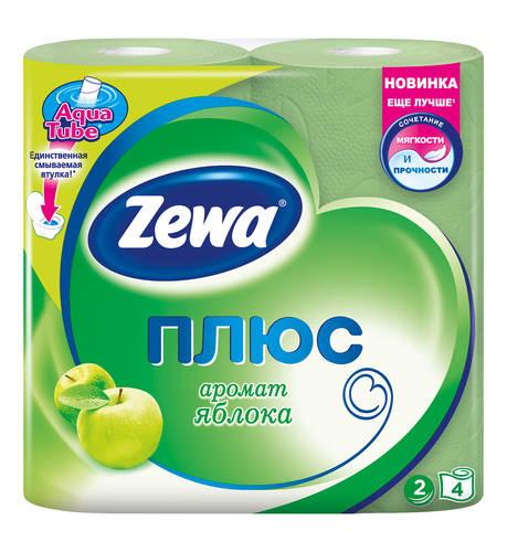 Туалетная картон Zewa Плюс двухслойная 4 рулона аромат яблока, флоу-пак