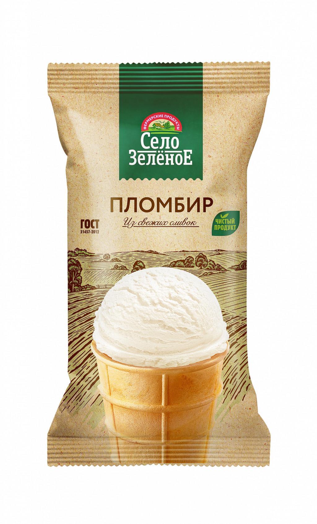 Мороженое Село Зелёное, Пломбир ванильный в вафельном стаканчике 15%, 90 гр., флоу-пак