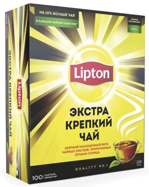 Чай Lipton черный экстра крепкий, 100 пакетов, 200 гр., картон