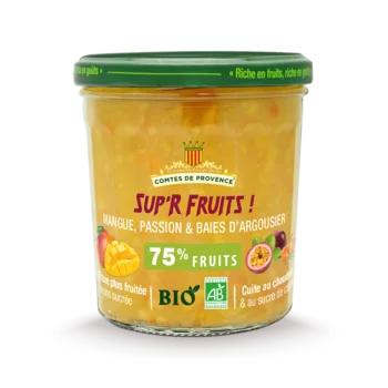 Джем Les Comtes ORGANIC суперфрукты из манго маракуйи и облепихи 75% фруктов 350 гр., стекло