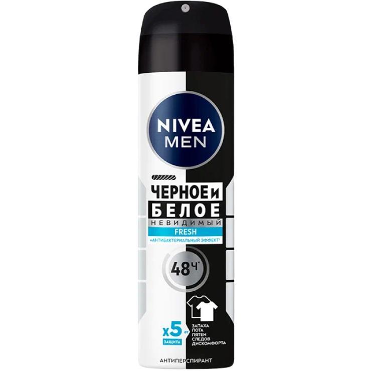 Антиперспирант спрей NIVEA Men Fresh невидимая защита для черного и белого антибактериальный эффект 150 мл., баллон