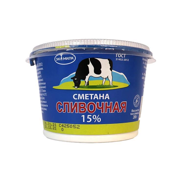 Сметана Экомилк Сливочная 15% 180 гр., стакан