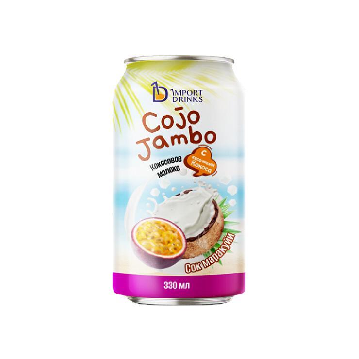 Напиток сокосодержащий COJO JAMBO кокосовое молоко с кусочками кокосовой мякоти маракуйя 330 мл., ж/б