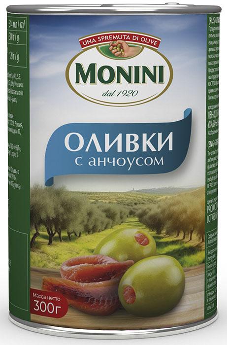 Оливки Monini с анчоусом 300 гр., ж/б