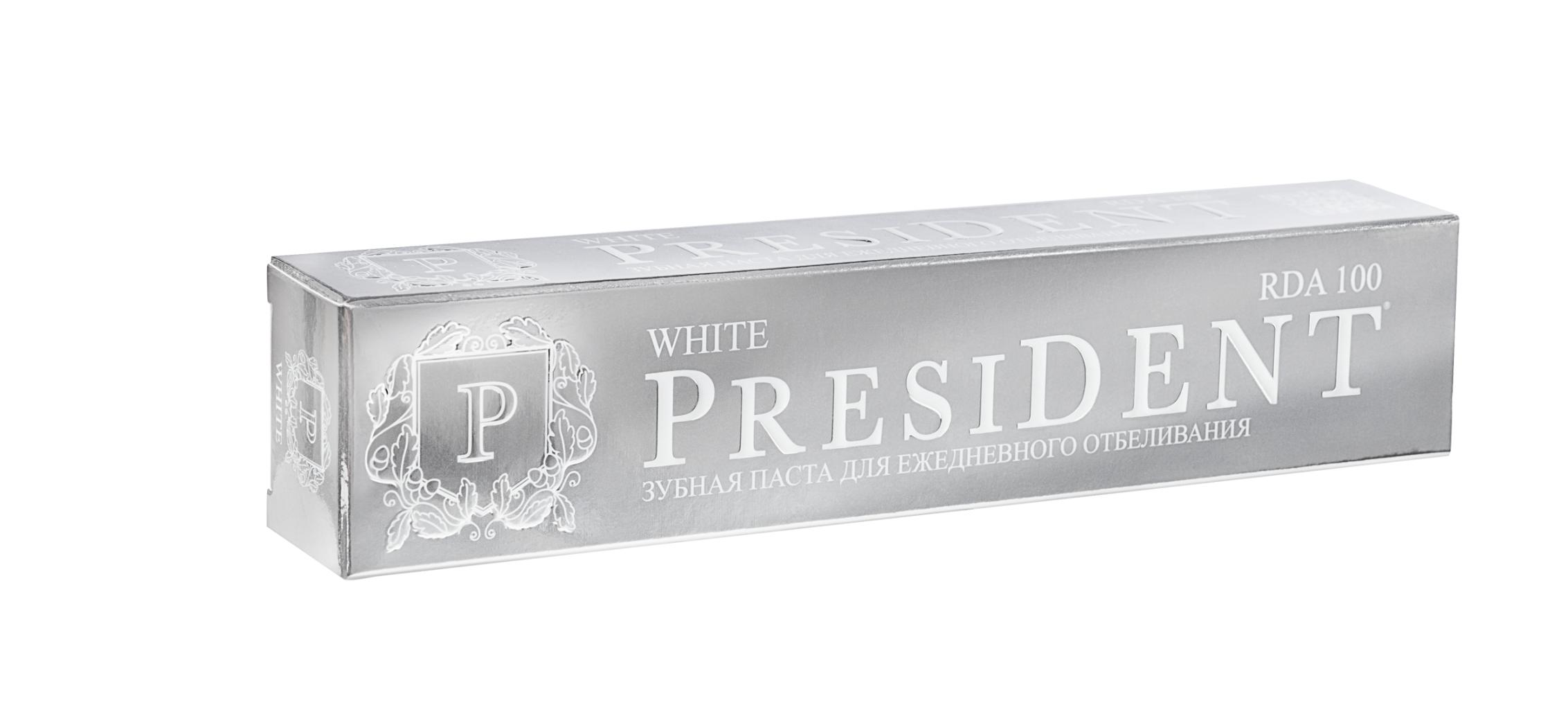 Зубная паста President White отбеливающая 100 RDA 75 гр., картон