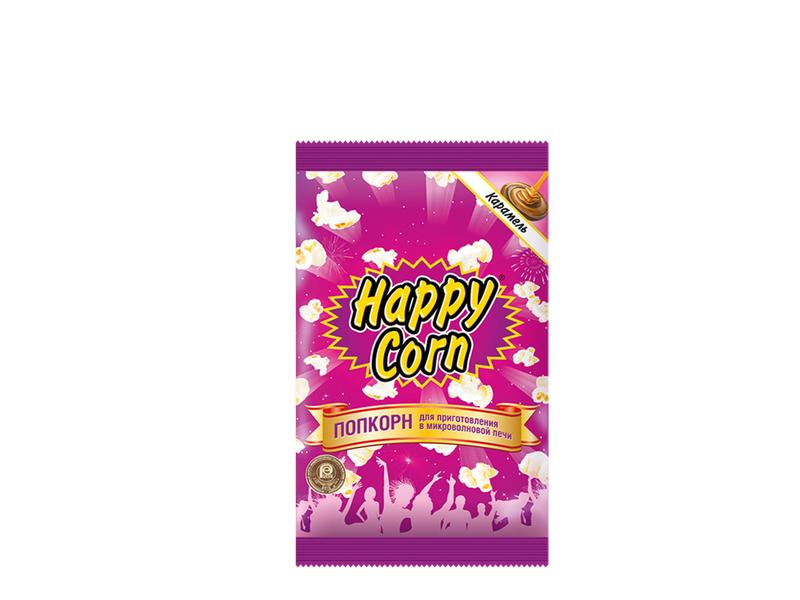 Попкорн Happy Corn карамель для приготовления в свч, 100 гр., флоу-пак