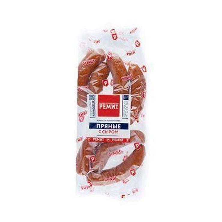 Колбаски полукопченые Ремит Пряные с сыром в натуральной оболочке 1 кг., ГЗС