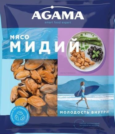 Мясо мидий варено-мороженое Agama, 300 гр., флоу-пак