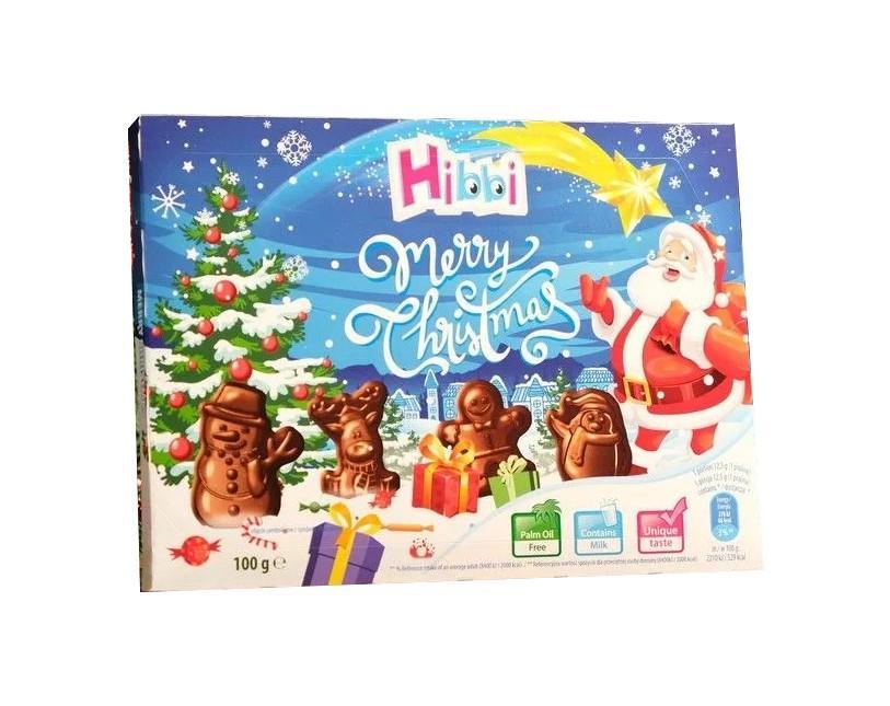 Конфеты Milano Hibbi Merry Christmas шоколадные фигурки 100 гр., картон