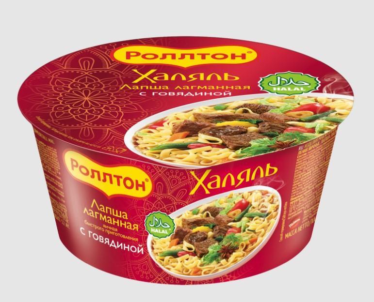 Лапша быстрого приготовления Роллтон халяль лагманная с говядиной 90 гр., стакан