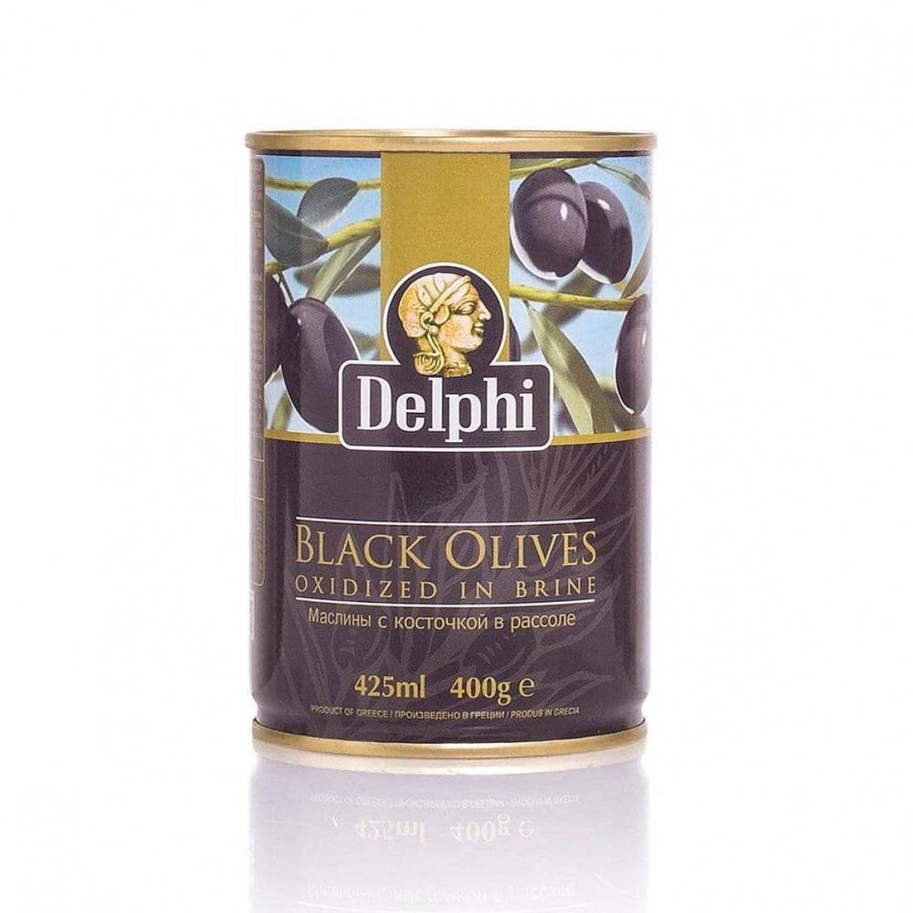 Маслины Delphi Superior 261-290 с косточкой в рассоле 400 гр., ж/б