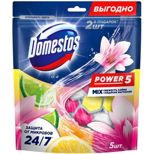 Блоки для унитаза Domestos Power 5 Свежесть лайма и Ледяная магнолия 5 шт., дой-пак