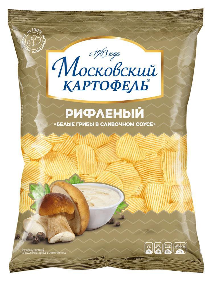 Чипсы Московский картофель рифленые белые грибы, 120 гр., флоу-пак