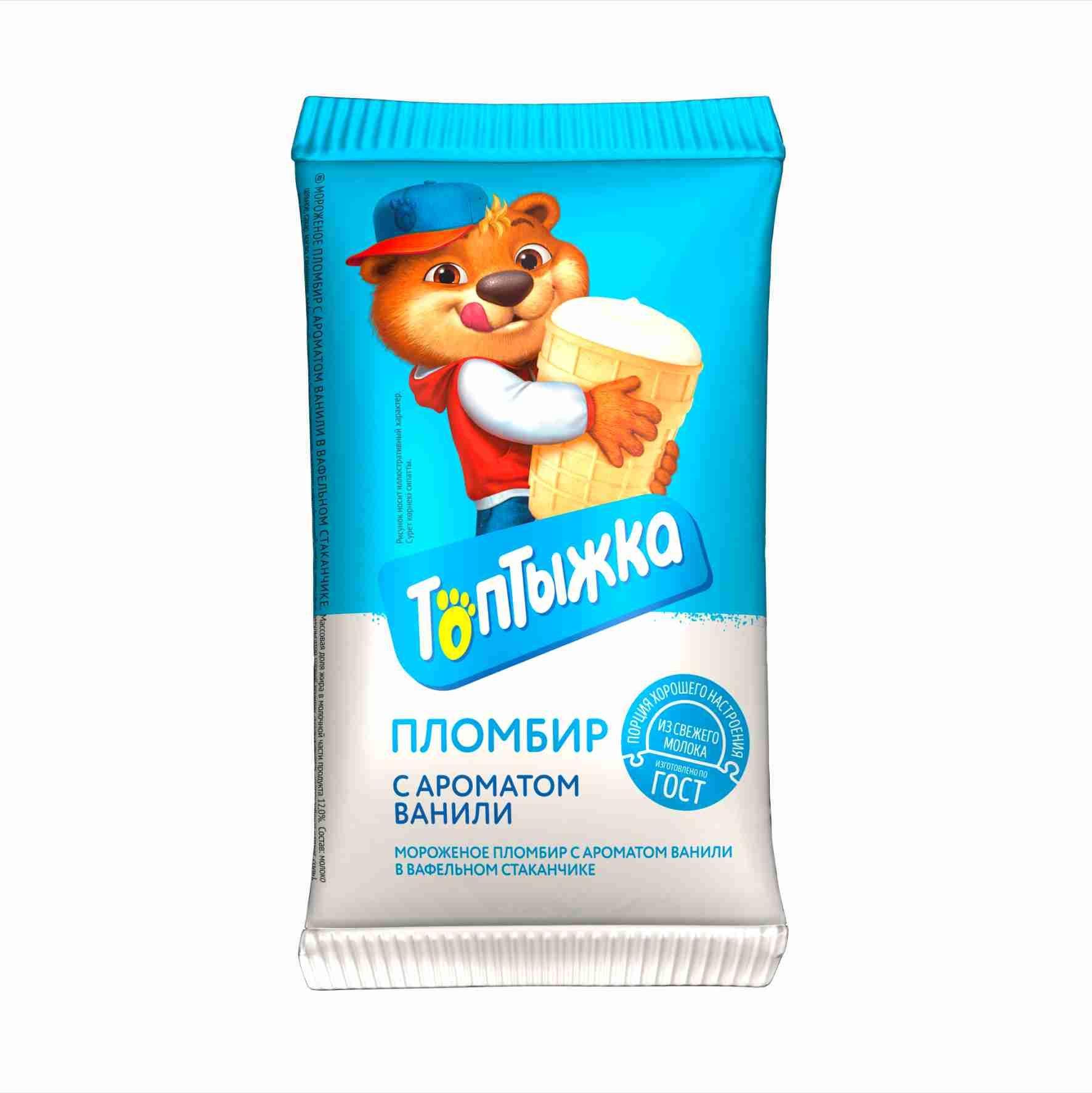 Мороженое пломбир Село Зелёное топтыжка ваниль 12% 70 гр., флоу-пак