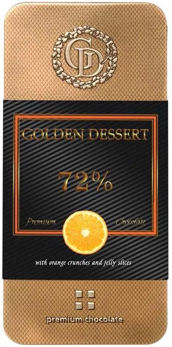 Шоколад Golden Dessert горький с кранчами апельсина и желейными кусочками 100 гр., ж/б
