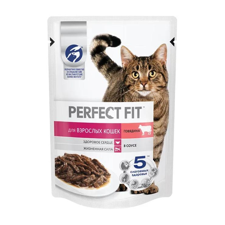 Корм для котят влажный Perfect Fit говядина соус 75 гр., пауч
