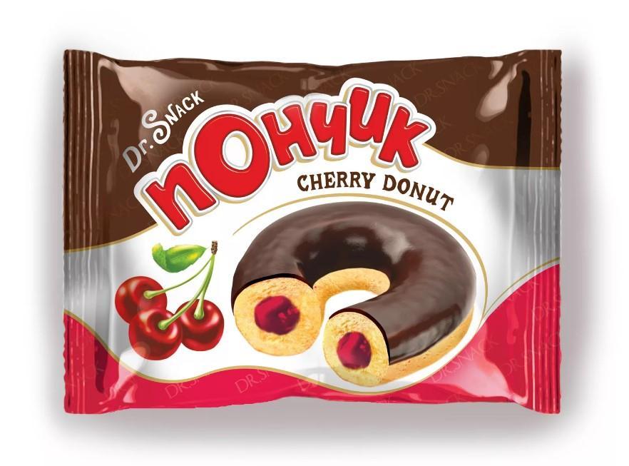 Пончик Dr.Snack Cherry Donut глазированный c вишневой начинкой 40 гр., флоу-пак