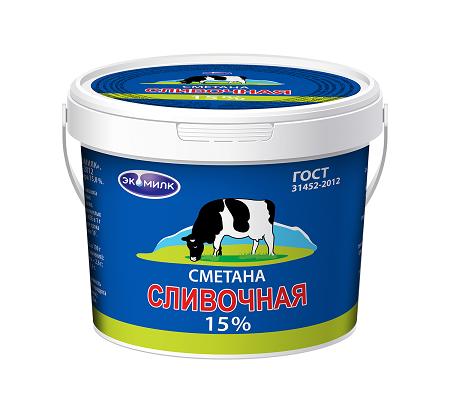 Сметана Экомилк сливочная 15%, 700 гр., ведро