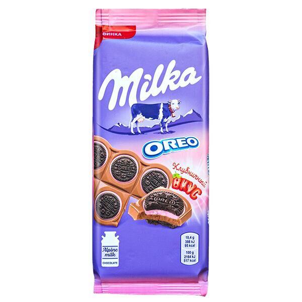 Шоколад Milka Оreo клубничный сендвич 92 гр., флоу-пак