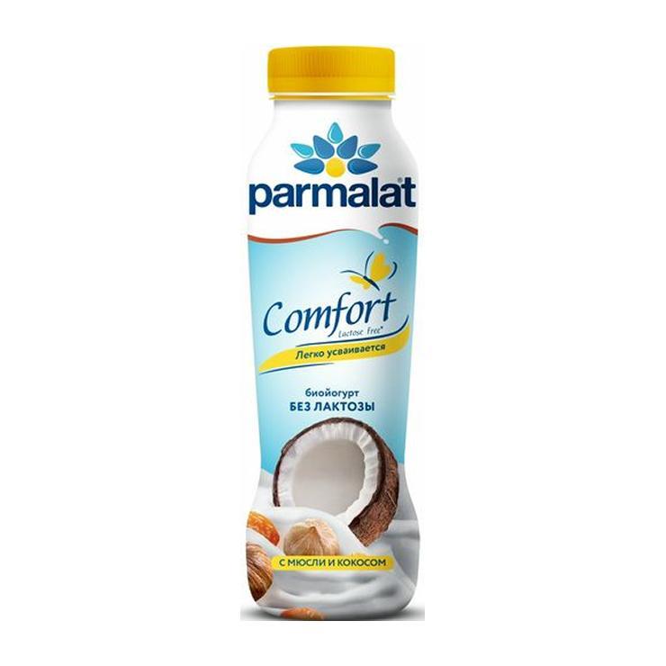 Биойогурт питьевой Parmalat безлактозный мюсли кокос 1,5% 290 гр., ПЭТ