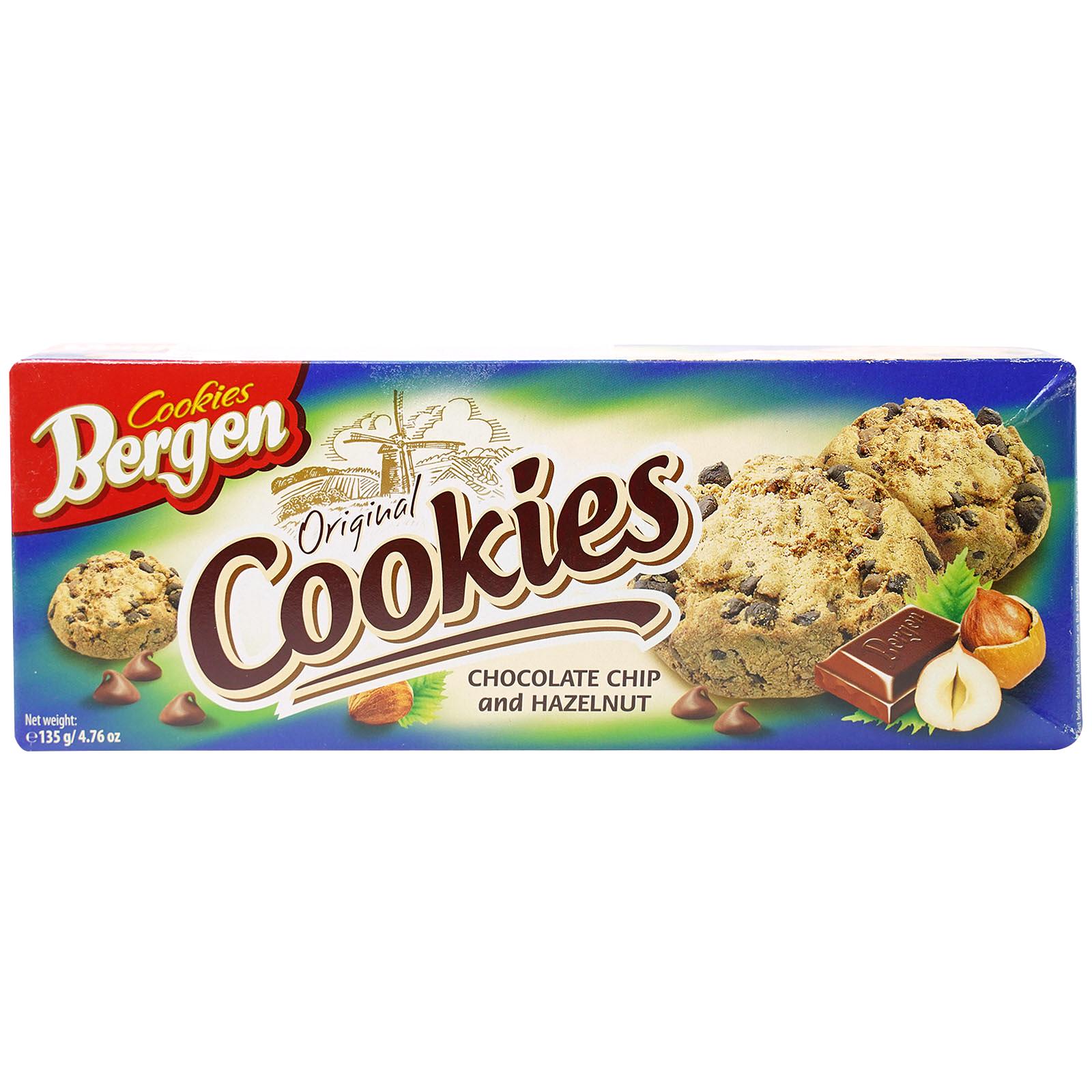 Печенье Bergen original cookies c кусочками шоколада и лесным орехом 135 гр., картон